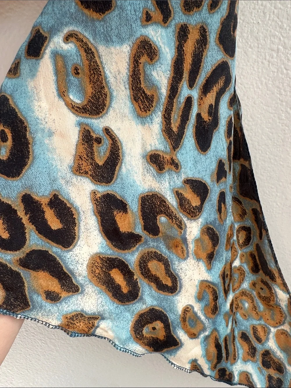 Silk Leopard Print Scarf Blue & Tan | Chic Purse Twilly Hair Neck Scarf